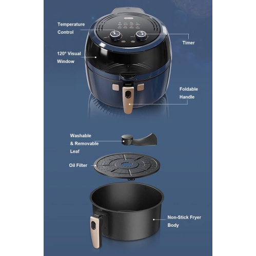 BEAR Air Fryer 10 in 1 Digital Air Fryer Oven 6.5 QT with Free Recipes, Oil-Free Air Fryer Toaster Oven with 120° Visible Window, One Touch Screen,