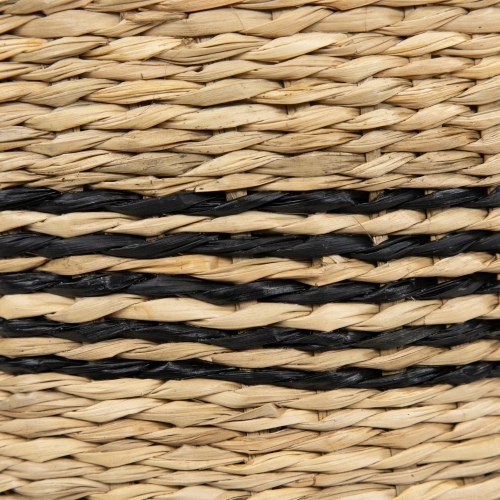 Set of 4 Beige and Black Striped Woven Round Seagrass Baskets 12"