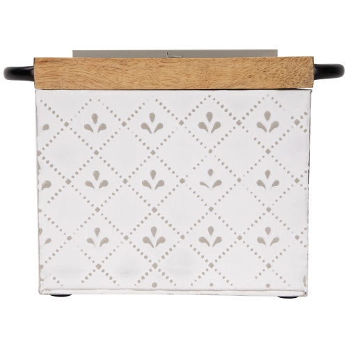 7" White Embossed Square Storage Box with Wooden Frame