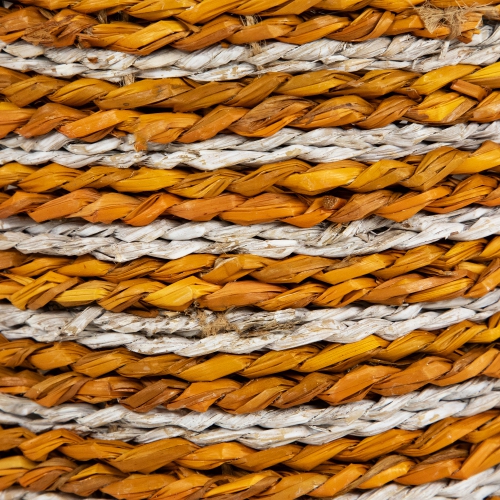 Set of 4 Striped Woven Seagrass Round Baskets with Handles 13.5"