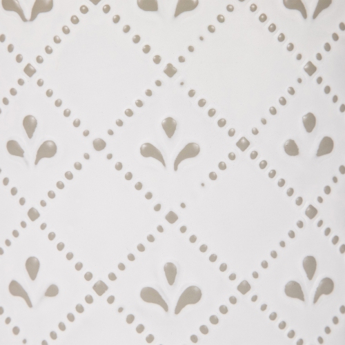 6.5" White Round Embossed Storage Container with Wooden Base