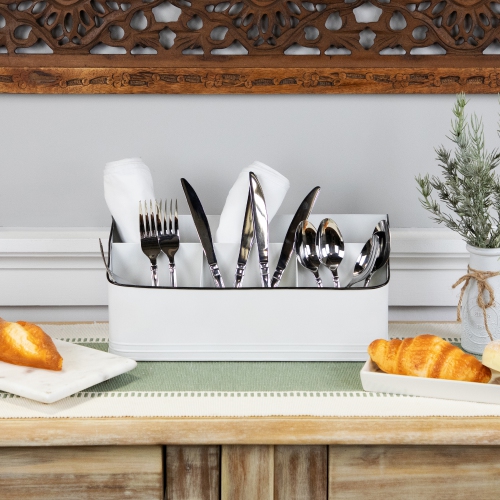 14.25" White Rectangular Kitchen Utensil Storage Holder