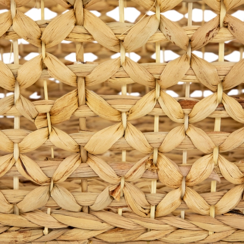 Set of 3 Diamond Weave Rectangular Water Hyacinth Baskets with Handles 17.75"