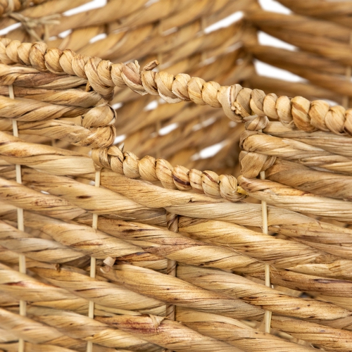 Set of 3 Camel Beige Woven Water Hyacinth Lidded Square Storage Baskets 15.5"