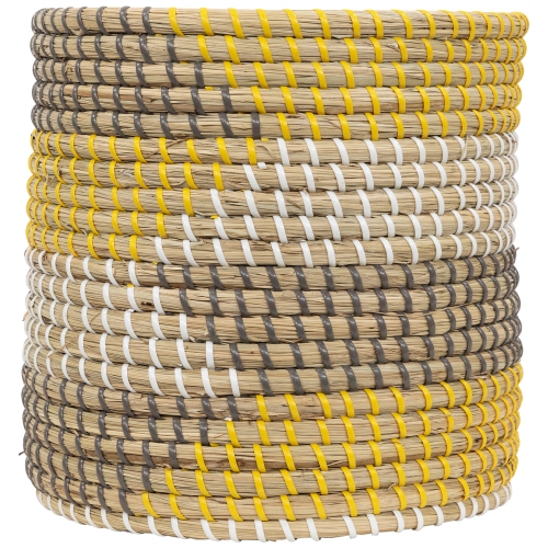 Set of 3 Striped Olive and Beige Woven Seagrass Baskets 9.75"