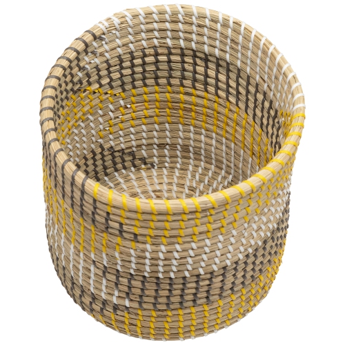 Set of 3 Striped Olive and Beige Woven Seagrass Baskets 9.75"