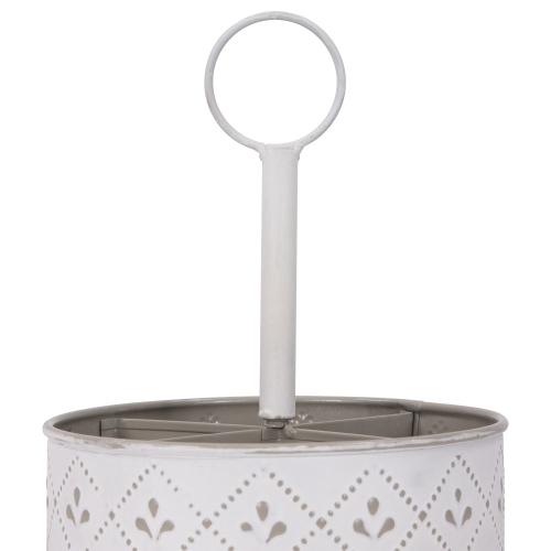 7" White Round Embossed Caddy with Wooden Base