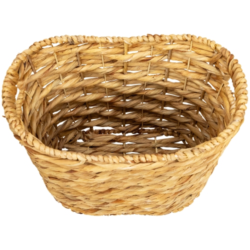 Set of 3 Oval Braid Weave Water Hyacinth Baskets with Built-in Handles 17.25"