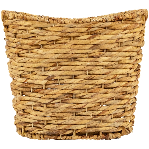 Set of 3 Oval Braid Weave Water Hyacinth Baskets with Built-in Handles 17.25"