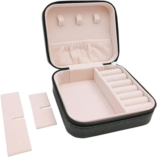 Portable Black Mini Jewelry Travel Case Organizer for Rings, Earrings, Necklaces - Small Display Storage Box, Ideal for Gifts