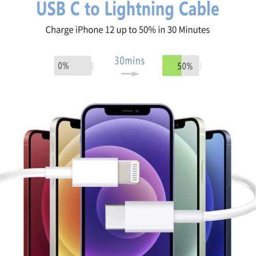 1 Meter 20W USB C to Lightning 8-Pin Charger Cable - Fast Charging Cord for iPhone 14, 13, 12, 11/Mini/Pro/ProMax/iPad 8/Pro - White