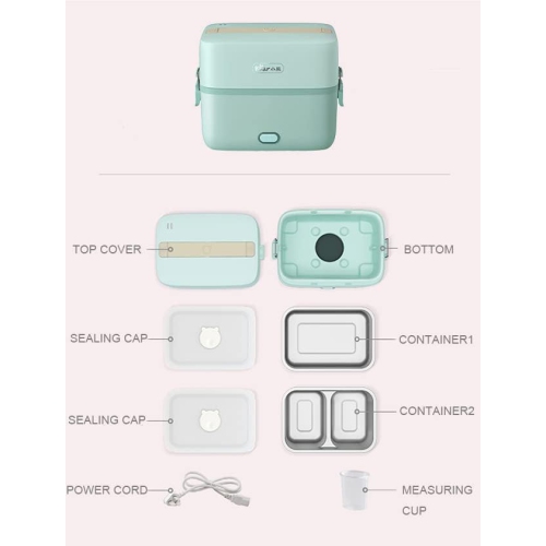 BEAR Electric Lunch Box Food Heater Warmer, Auto Power off when water dried out, 120V Home/Office with Removable 304 Stainless Steel Food Container