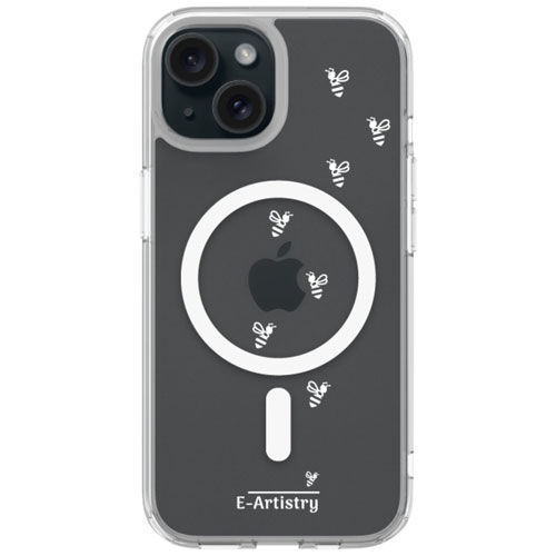 E-Artistry Signature Bee Spiral Fitted Hard Shell Case with MagSafe for iPhone 15 - Clear - White