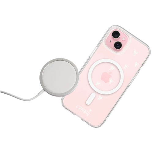 E-Artistry Signature Bee Spiral Fitted Hard Shell Case with MagSafe for iPhone 15 - Clear - White