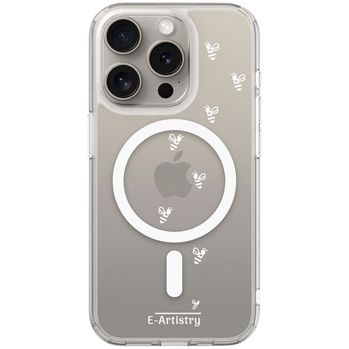 E-Artistry Signature Bee Spiral Fitted Hard Shell Case with MagSafe for iPhone 15 Pro - Clear - White