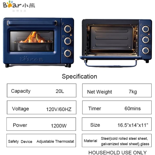 Bear Convection Toaster Oven 21QT / 20L Air Fry Oven, Stainless steel, 1200W