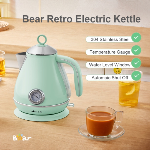 Bouilloire électrique de Bear 1,7 L, distributeur d'eau chaude électrique portatif pyramidal et de café. 1500 W (menthe VERTE)