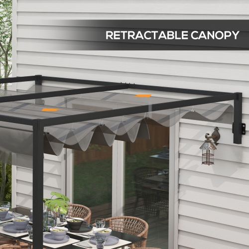 Outsunny 10' x 10' Retractable Pergola Canopy, Lean To Pergola, Wall Mounted Garden Gazebo Outdoor Sun Shade Shelter for Grill, Patio, Deck