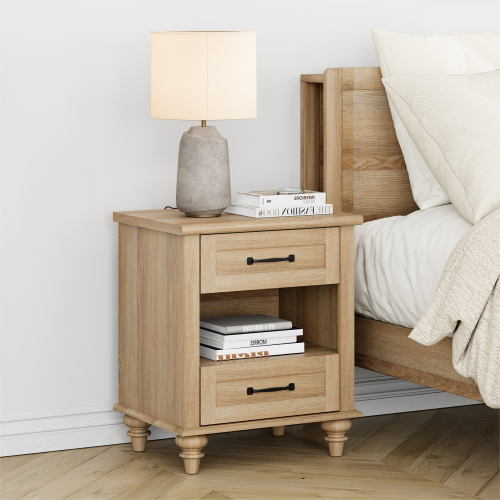 WAMPAT Side Table with Drawer Nightstand with SUB Charging Station,Farmhouse End Table for Living Room, Bedroom