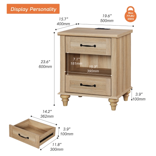 WAMPAT Side Table with Drawer Nightstand with SUB Charging Station,Farmhouse End Table for Living Room, Bedroom