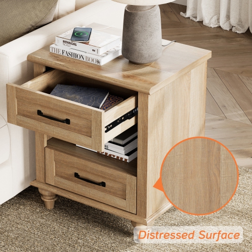WAMPAT Side Table with Drawer Nightstand with SUB Charging Station,Farmhouse End Table for Living Room, Bedroom