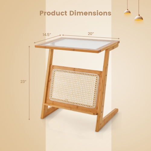 Topbuy 1pc/2pcs Table d'appoint en Z avec table d'extrémité en verre à tablette en rotin et porte-revues avec table de chevet côté sofa