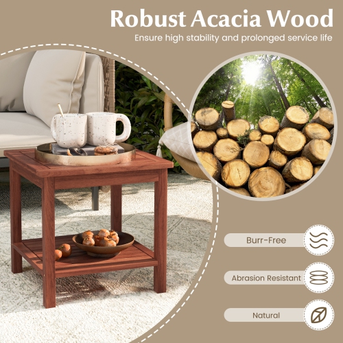 Topbuy 1pc/2pcs Patio Side Table Double-Tier Acacia Wood End Table Slatted Tabletop & Shelf Outdoor Small Side Table with Storage