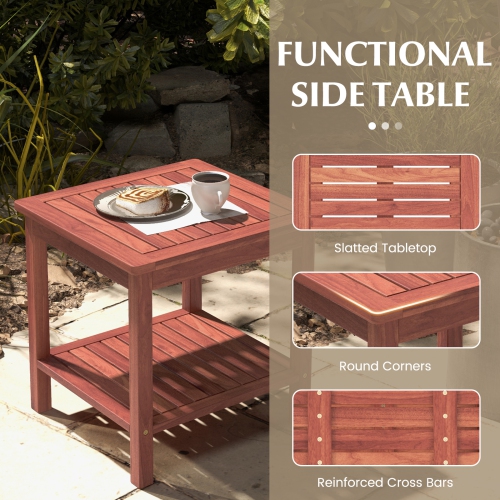 Topbuy 1pc/2pcs Patio Side Table Double-Tier Acacia Wood End Table Slatted Tabletop & Shelf Outdoor Small Side Table with Storage