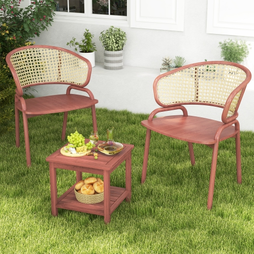Topbuy 1pc/2pcs Patio Side Table Double-Tier Acacia Wood End Table Slatted Tabletop & Shelf Outdoor Small Side Table with Storage