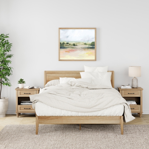 WAMPAT Set of 2 End Tables with USB Charging Station&2 Drawers, Nightstands for Living Room, Bedroom, Oak