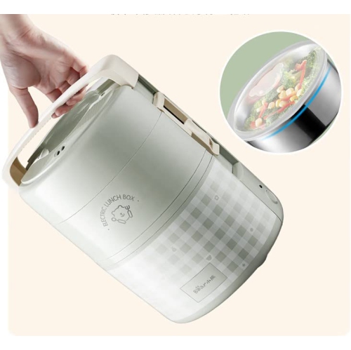 Bear Electric Lunchbox 2.0L DFH-A20Q7 Green Portable Food Heater Warmer 120V for Home/Office with Removable 304 Stainless Steel Food Container(3