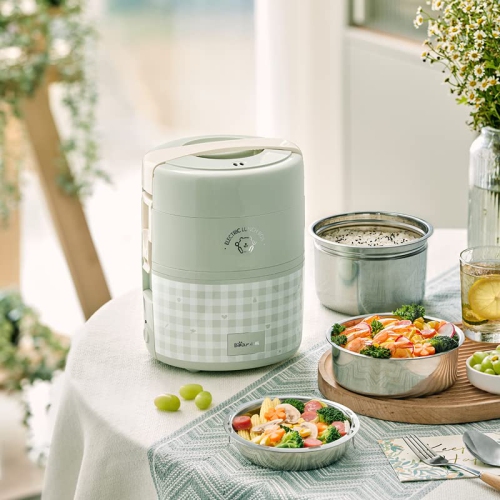 Bear Electric Lunchbox 2.0L DFH-A20Q7 Green Portable Food Heater Warmer 120V for Home/Office with Removable 304 Stainless Steel Food Container(3