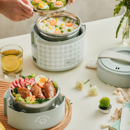Bear Electric Lunchbox 2.0L DFH-A20Q7 Green Portable Food Heater Warmer 120V for Home/Office with Removable 304 Stainless Steel Food Container(3