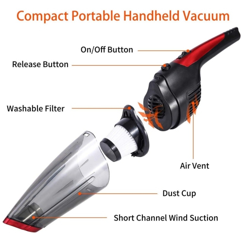 Handheld Vacuum Cleaner Cordless, Rechargeable, Powerful Suction Cleaner, Portable Hand Vacuum for Pet Hair Home and Car Cleaning, Wet & Dry