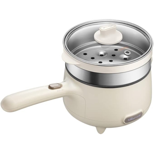 Bear Electric Cooking Pot with Steamer, 1.2L Stainless Steel Ramen Cooker, 2 in 1 Shabu Shabu Hot Pot, Multifunctional Cooker with Overheating