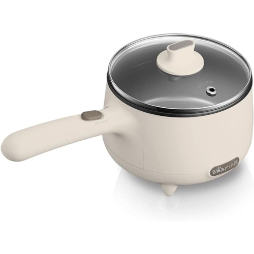 Bear Electric Cooking Pot with Steamer, 1.2L Stainless Steel Ramen Cooker, 2 in 1 Shabu Shabu Hot Pot, Multifunctional Cooker with Overheating