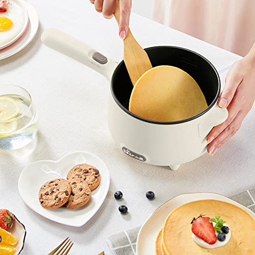 Bear Electric Cooking Pot with Steamer, 1.2L Stainless Steel Ramen Cooker, 2 in 1 Shabu Shabu Hot Pot, Multifunctional Cooker with Overheating