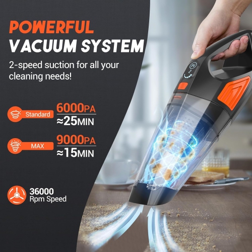 9000Pa Strong Suction Hand Vacuum Cordless, 500ml Dust Box Car Vacuum Cleaner, Lightweight Rechargeable Portable Vacuum, Car/Home Handheld Vacuum