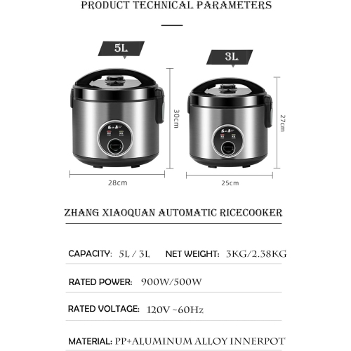 ZhangXiaoQuan 5.5Cup Rice Cooker, 3L, with Steamer and Non-stick inner pot, ZCFB-102, one touch simple use