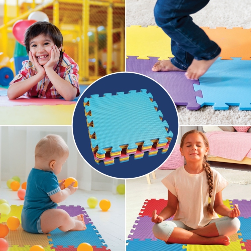 MEDca Floor Mat 60-Tiles Exercise Mat Solid Foam EVA Playmat Kids Safety - Receive 10-Pcs of Each Color, Red, Blue, Green, Yellow, Purple, Orange