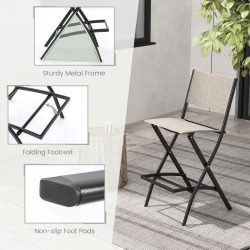 Topbuy Outdoor Barstools Set of 2/4 Counter Height Folding Bar Chairs with Back and Footrest Versatile Patio Dining Chairs Coffee