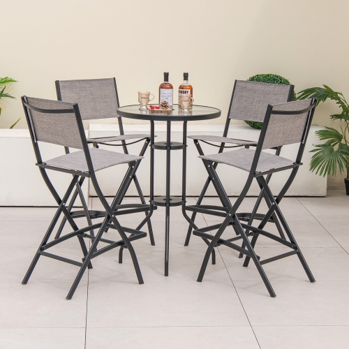Topbuy Outdoor Barstools Set of 2/4 Counter Height Folding Bar Chairs with Back and Footrest Versatile Patio Dining Chairs Coffee