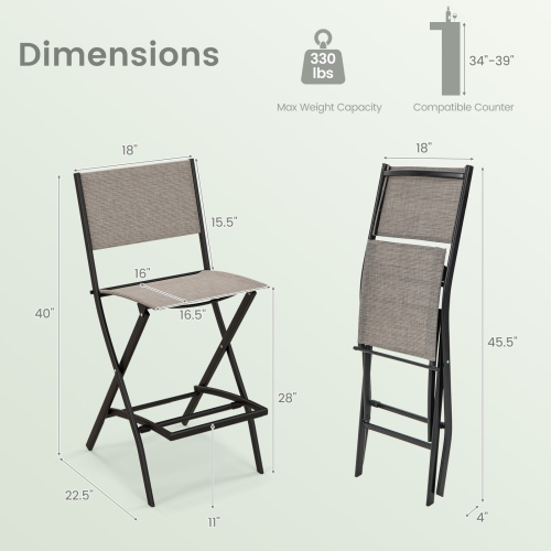 Topbuy Outdoor Barstools Set of 2/4 Counter Height Folding Bar Chairs with Back and Footrest Versatile Patio Dining Chairs Coffee