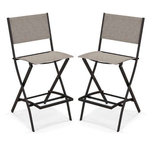 TOPBUY  Outdoor Barstools Set Of 2/4 Counter Height Folding Bar Chairs With Back And Footrest Versatile Patio Dining Chairs Coffee