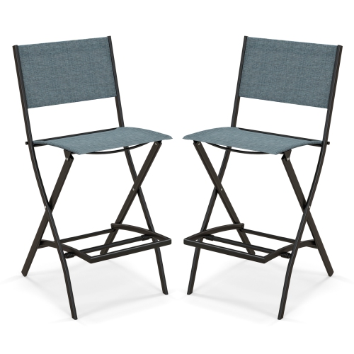 TOPBUY  Outdoor Barstools Set Of 2/4 Counter Height Folding Bar Chairs With Back And Footrest Versatile Patio Dining Chairs In Blue