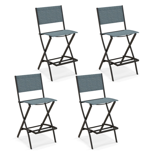 TOPBUY  Outdoor Barstools Set Of 2/4 Counter Height Folding Bar Chairs With Back And Footrest Versatile Patio Dining Chairs In Blue