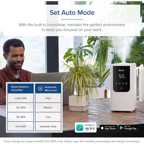 LEVOIT Humidifier for Bedroom Large Room, OasisMist Smart Cool and Warm Mist, Auto Customized Humidity, Ultrasonic Top Fill Oil Diffuser for Baby and