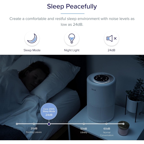 Purificateur d'air de Levoit pour chambre à coucher, Fonctionne avec Alexa, Purificateur d'air intelligent Wi-Fi Quiet pour allergies fumeurs animaux
