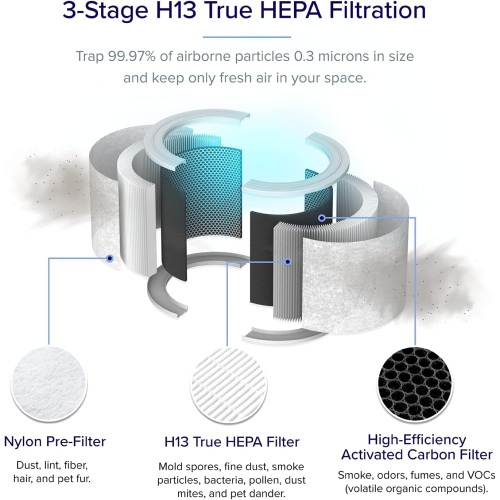 Purificateur d'air de Levoit pour chambre à coucher, Fonctionne avec Alexa, Purificateur d'air intelligent Wi-Fi Quiet pour allergies fumeurs animaux