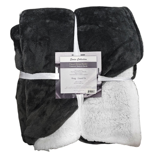 Cotton House - Flannel Sherpa Blanket, Soft and Luxurious, Queen/King Size, Dark Gray